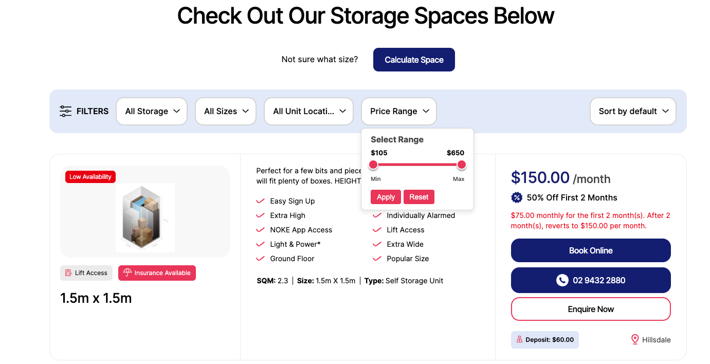 Updated Unit Type Filters Display
